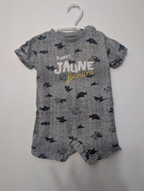 Souris Mini Gray Shark Print Baby Romper with 'shark' Graphic Cotton 9 M